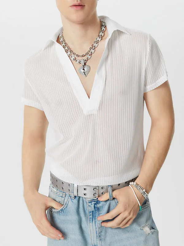 Mens Solid See Through Notched Neck T-Shirt SKUK55282 sold by Incerunmen product image thumbnail 5