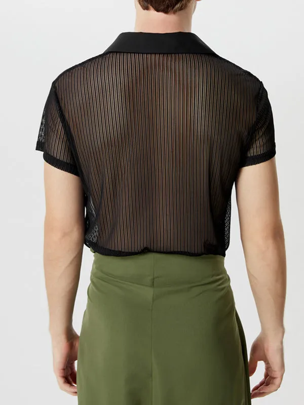 Mens Solid See Through Notched Neck T-Shirt SKUK55282 sold by Incerunmen product image thumbnail 3