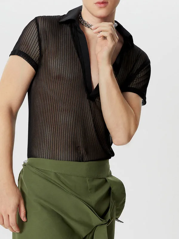 Mens Solid See Through Notched Neck T-Shirt SKUK55282 sold by Incerunmen product image thumbnail 2