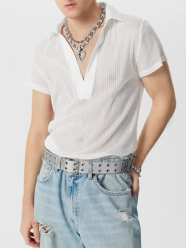 Mens Solid See Through Notched Neck T-Shirt SKUK55282 sold by Incerunmen product image thumbnail 4