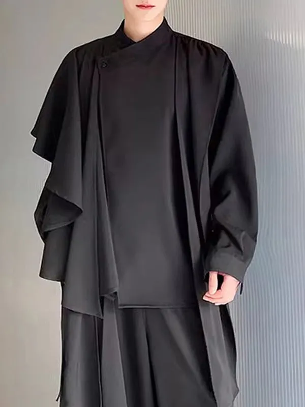 Mens Solid Irregular Casual Long Sleeve Shirt SKUK53003 sold by Incerunmen