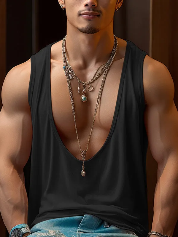 Mens Solid U-Neck Casual Sleeveless Vest SKUK56867 sold by Incerunmen