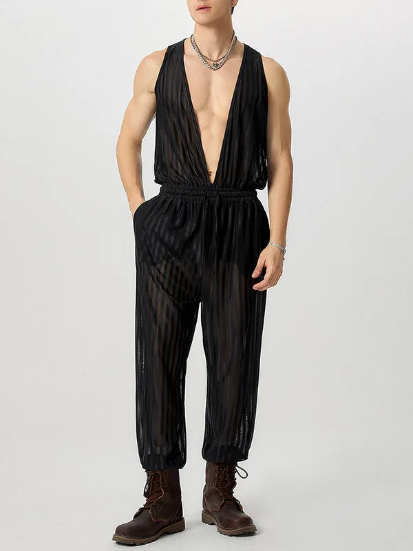 Mens Striped See Through V-Neck Jumpsuit SKUK51122 sold by Incerunmen product image thumbnail 2