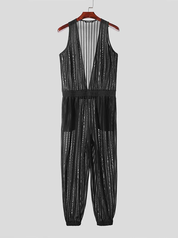 Mens Striped See Through V-Neck Jumpsuit SKUK51122 sold by Incerunmen product image thumbnail 4