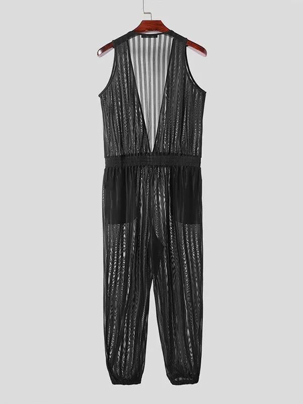 Mens Striped See Through V-Neck Jumpsuit SKUK51122 sold by Incerunmen product image thumbnail 5