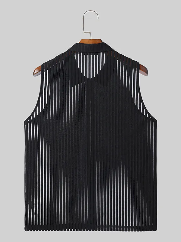 Mens Striped See Through Lapel Collar Vest SKUK51119 sold by Incerunmen product image thumbnail 3
