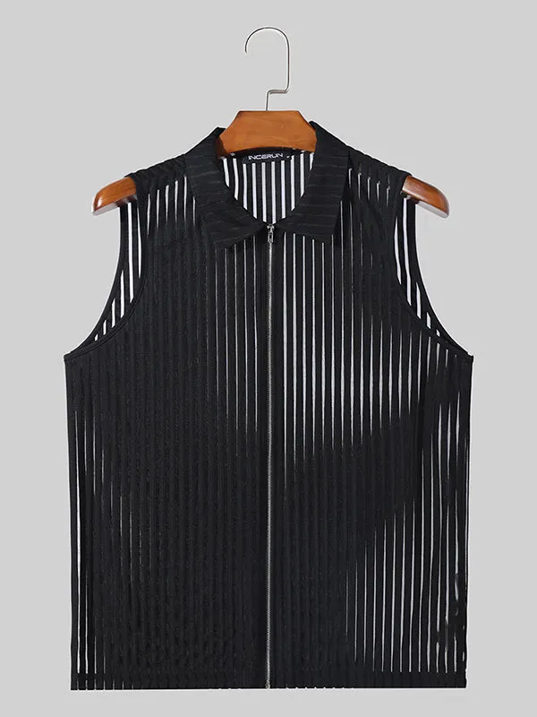 Mens Striped See Through Lapel Collar Vest SKUK51119 sold by Incerunmen product image thumbnail 2