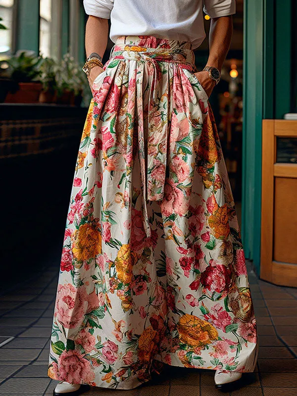 Mens Floral Print High Waist Straps Pants SKUK55937 sold by Incerunmen