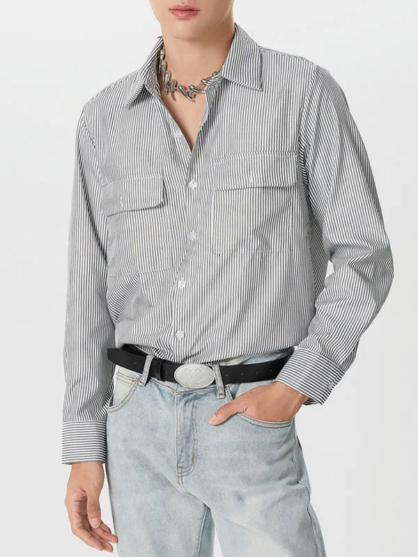 Mens Striped Double Pockets Long Sleeve Shirt SKUK53614 sold by Incerunmen product image thumbnail 3