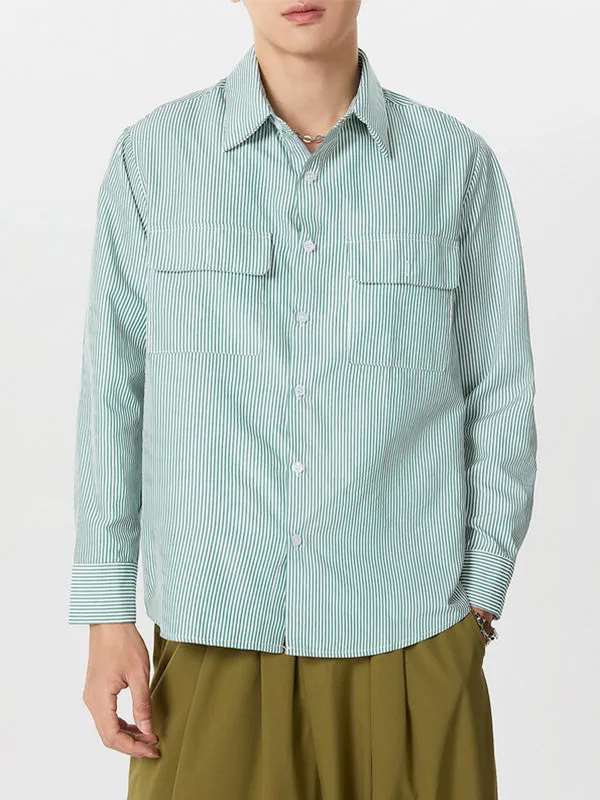 Mens Striped Double Pockets Long Sleeve Shirt SKUK53614 sold by Incerunmen