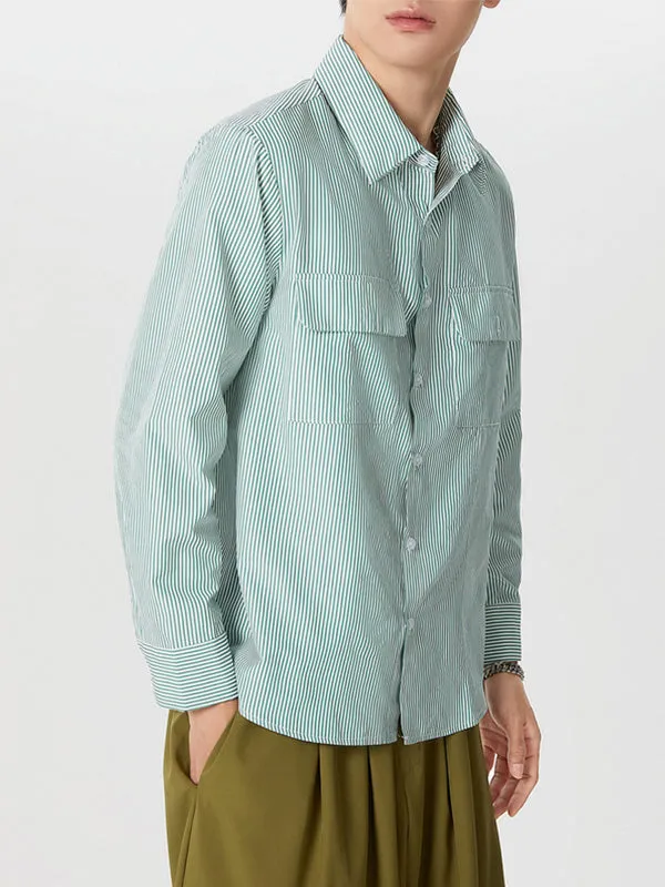 Mens Striped Double Pockets Long Sleeve Shirt SKUK53614 sold by Incerunmen product image thumbnail 2