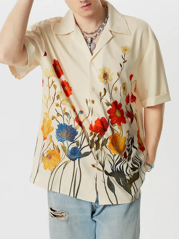 Mens Floral Print Revere Collar Short Sleeve Shirt SKUK51989 sold by Incerunmen