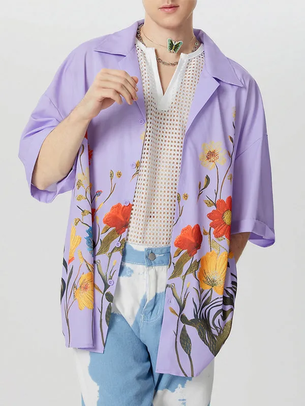 Mens Floral Print Revere Collar Short Sleeve Shirt SKUK51989 sold by Incerunmen product image thumbnail 3