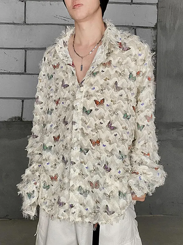 Mens Butterfly Print Fringe Design Shirt SKUK51685 sold by Incerunmen product image thumbnail 2