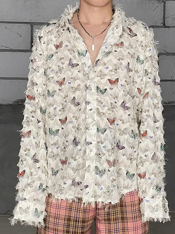Mens Butterfly Print Fringe Design Shirt SKUK51685 sold by Incerunmen