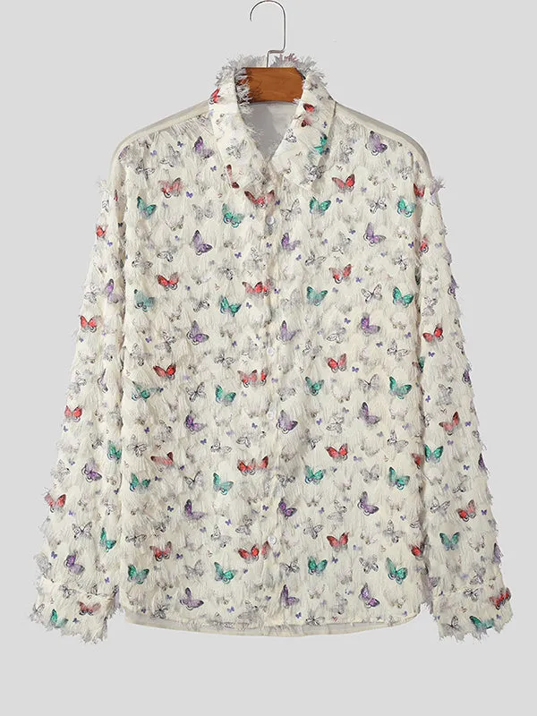 Mens Butterfly Print Fringe Design Shirt SKUK51685 sold by Incerunmen product image thumbnail 5