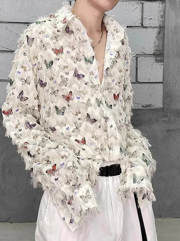 Mens Butterfly Print Fringe Design Shirt SKUK51685 sold by Incerunmen product image thumbnail 3
