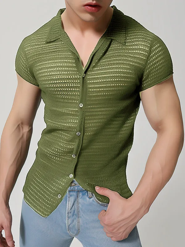 Mens Mesh Hollow Out Metal Button Shirt SKUK51152 sold by Incerunmen