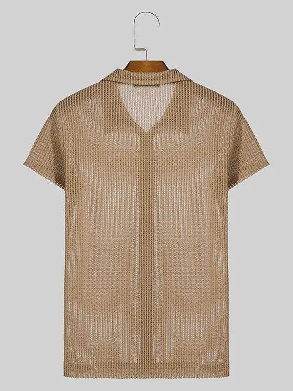 Mens Mesh Hollow Out Metal Button Shirt SKUK51152 sold by Incerunmen product image thumbnail 5