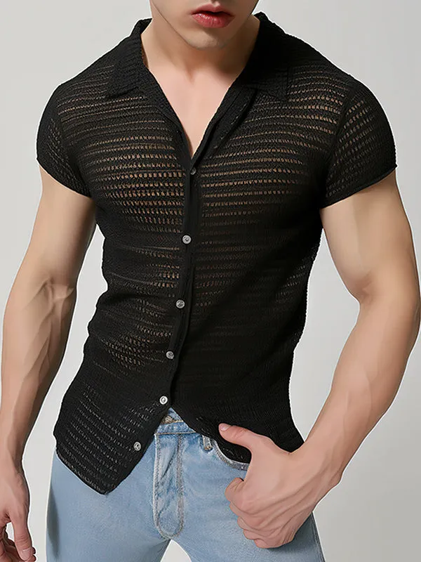 Mens Mesh Hollow Out Metal Button Shirt SKUK51152 sold by Incerunmen product image thumbnail 2