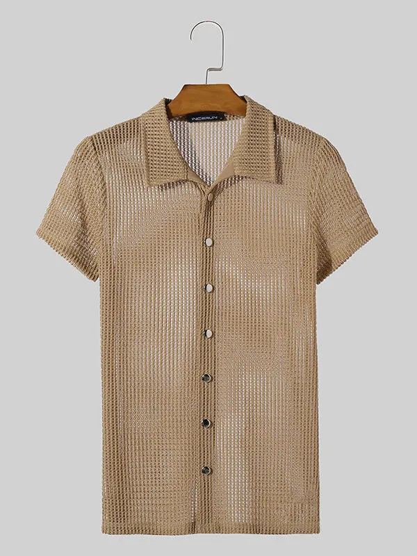 Mens Mesh Hollow Out Metal Button Shirt SKUK51152 sold by Incerunmen product image thumbnail 4