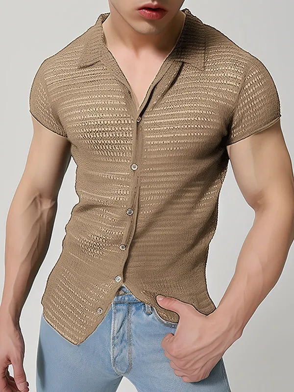 Mens Mesh Hollow Out Metal Button Shirt SKUK51152 sold by Incerunmen product image thumbnail 3