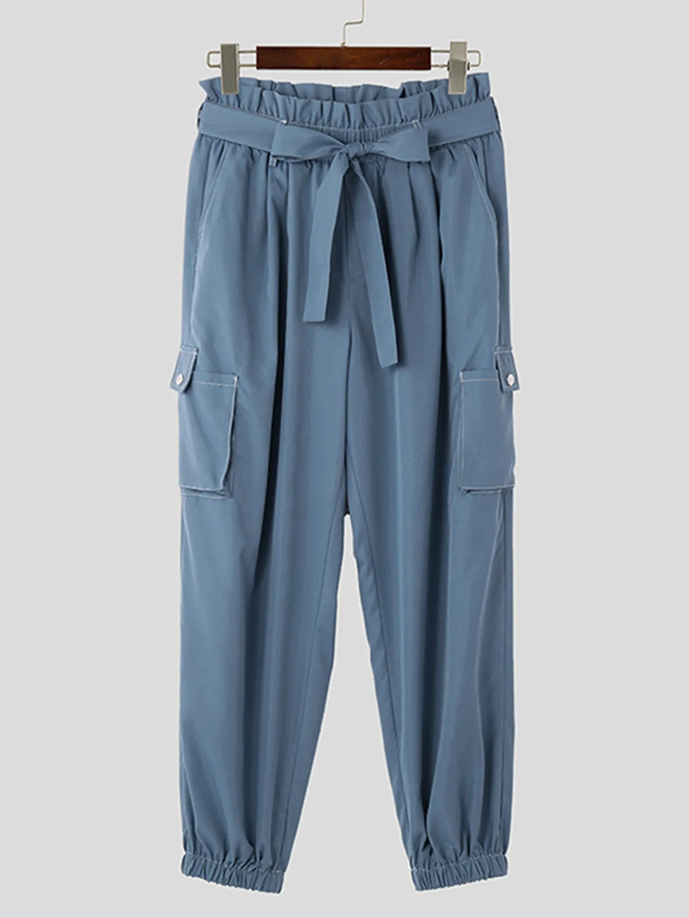 Mens Solid Elastic Cuff Cargo Pants With Belt SKUK46366 sold by Incerunmen product image thumbnail 5