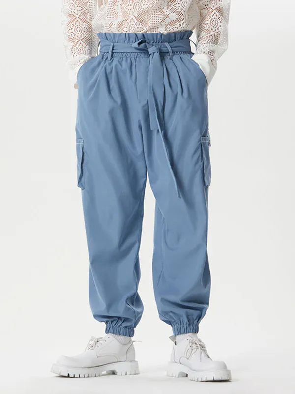 Mens Solid Elastic Cuff Cargo Pants With Belt SKUK46366 sold by Incerunmen