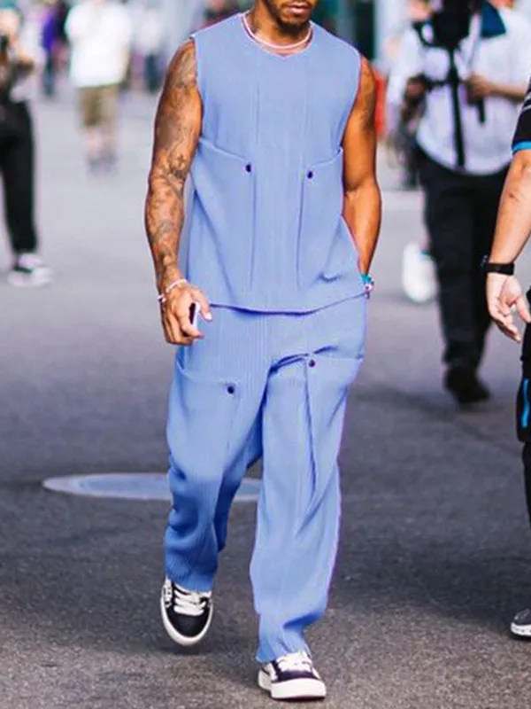 Mens Solid Rib-Knit Tank Two Pieces Outfits SKUK49433 sold by Incerunmen product image thumbnail 3