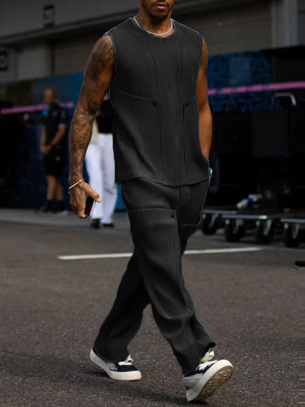 Mens Solid Rib-Knit Tank Two Pieces Outfits SKUK49433 sold by Incerunmen