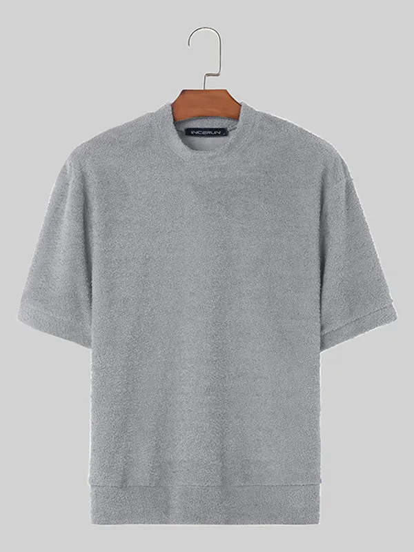 Mens Fleece Solid Casual Short Sleeve T-Shirt SKUK50847 sold by Incerunmen