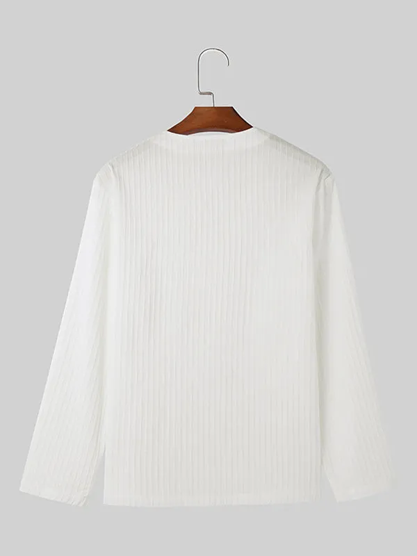 Mens Solid Texture V-Neck Long Sleeve T-Shirt SKUK49736 sold by Incerunmen product image thumbnail 5