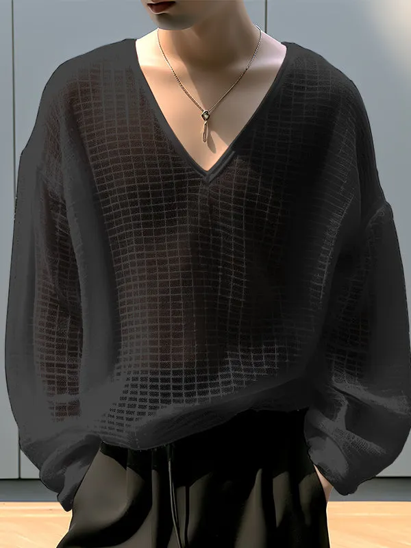 Mens Mesh See Through V-Neck T-Shirt SKUK48899 sold by Incerunmen
