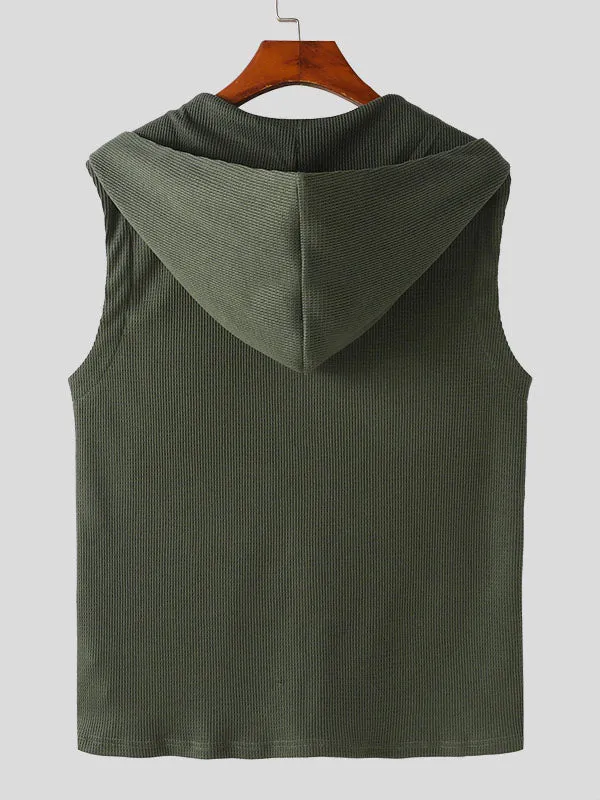 Mens Waffle Knit Zip Front Hooded Waistcoat SKUK48908 sold by Incerunmen product image thumbnail 5