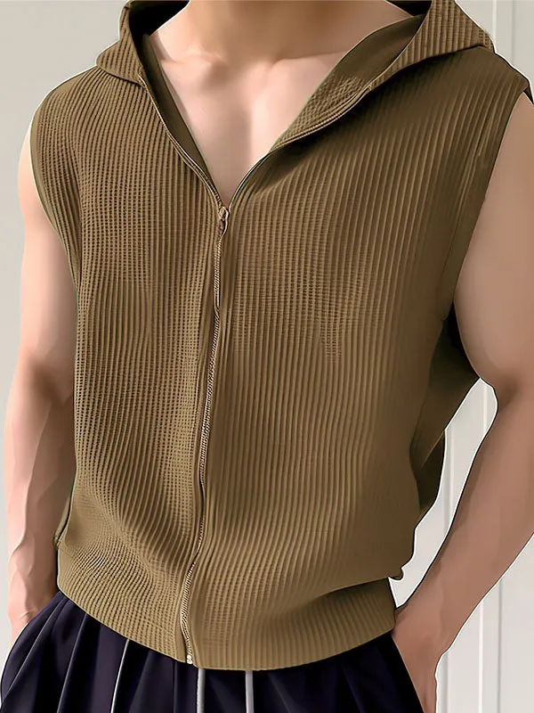 Mens Waffle Knit Zip Front Hooded Waistcoat SKUK48908 sold by Incerunmen product image thumbnail 3