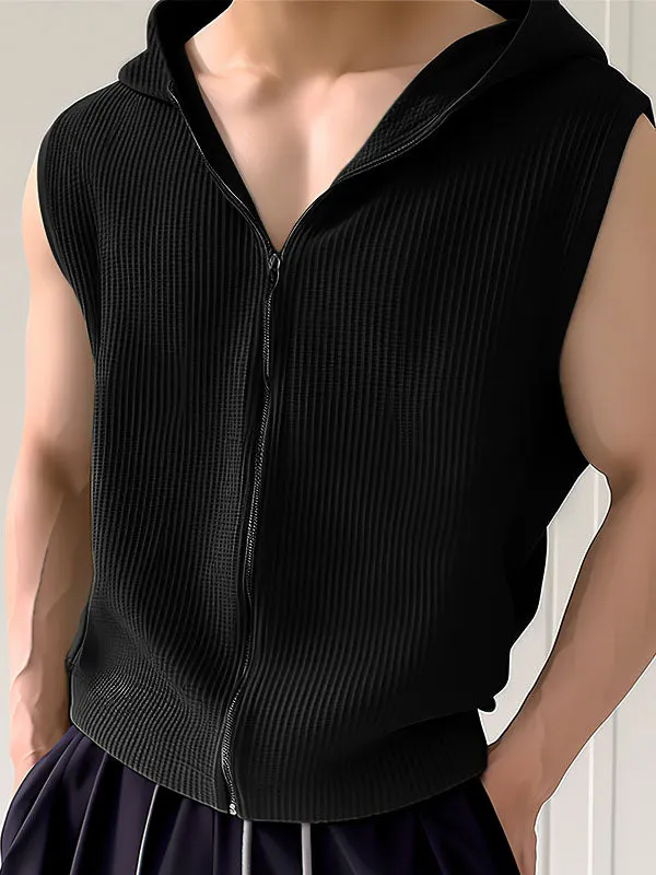 Mens Waffle Knit Zip Front Hooded Waistcoat SKUK48908 sold by Incerunmen product image thumbnail 2