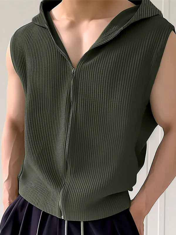 Mens Waffle Knit Zip Front Hooded Waistcoat SKUK48908 sold by Incerunmen