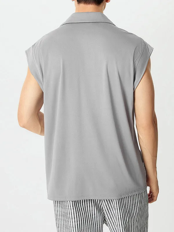 Mens Solid Lapel Casual Sleeveless Shirt SKUK49447 sold by Incerunmen product image thumbnail 4