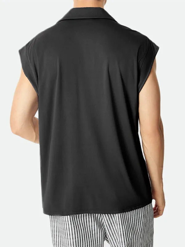 Mens Solid Lapel Casual Sleeveless Shirt SKUK49447 sold by Incerunmen product image thumbnail 2