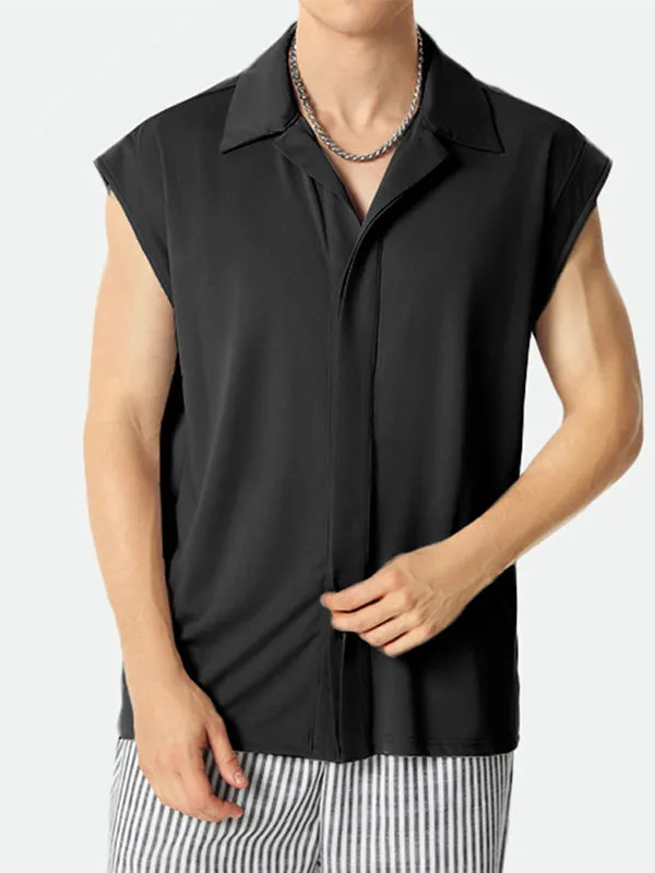Mens Solid Lapel Casual Sleeveless Shirt SKUK49447 sold by Incerunmen