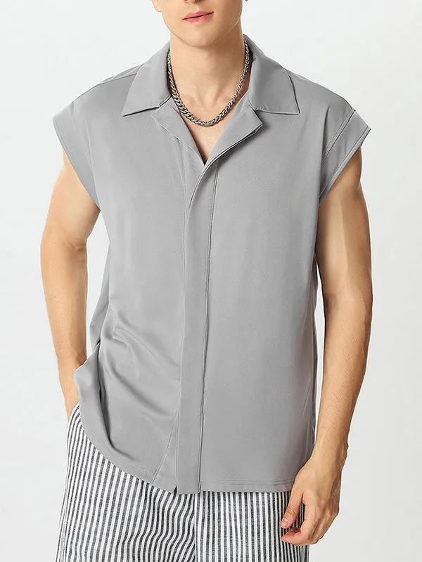 Mens Solid Lapel Casual Sleeveless Shirt SKUK49447 sold by Incerunmen product image thumbnail 3
