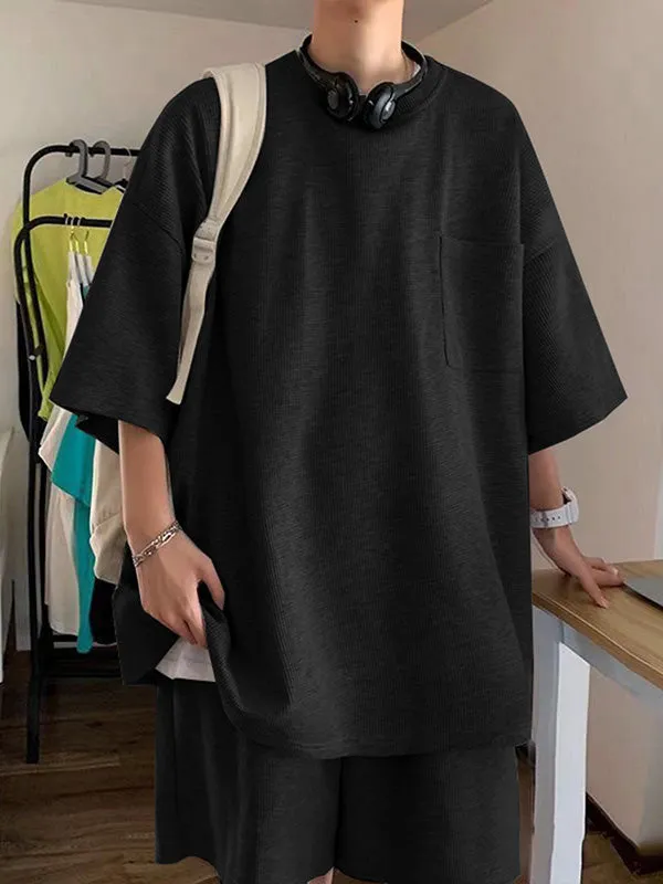 Mens Solid Texture Casual Two Pieces Outfits SKUK46419 sold by Incerunmen