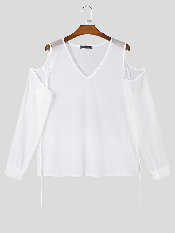 Mens Cutout Sleeve V-Neck See Through T-Shirt SKUK48343 sold by Incerunmen product image thumbnail 5