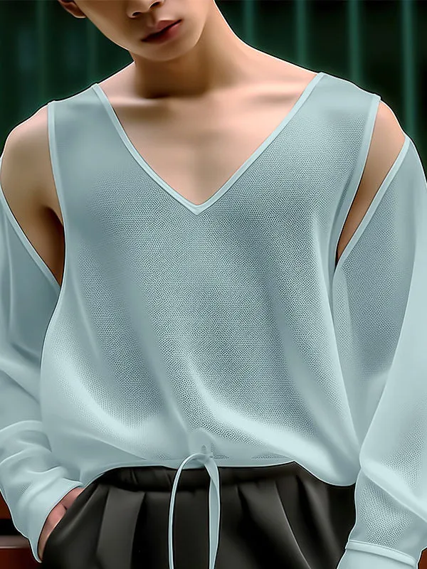 Mens Cutout Sleeve V-Neck See Through T-Shirt SKUK48343 sold by Incerunmen product image thumbnail 2