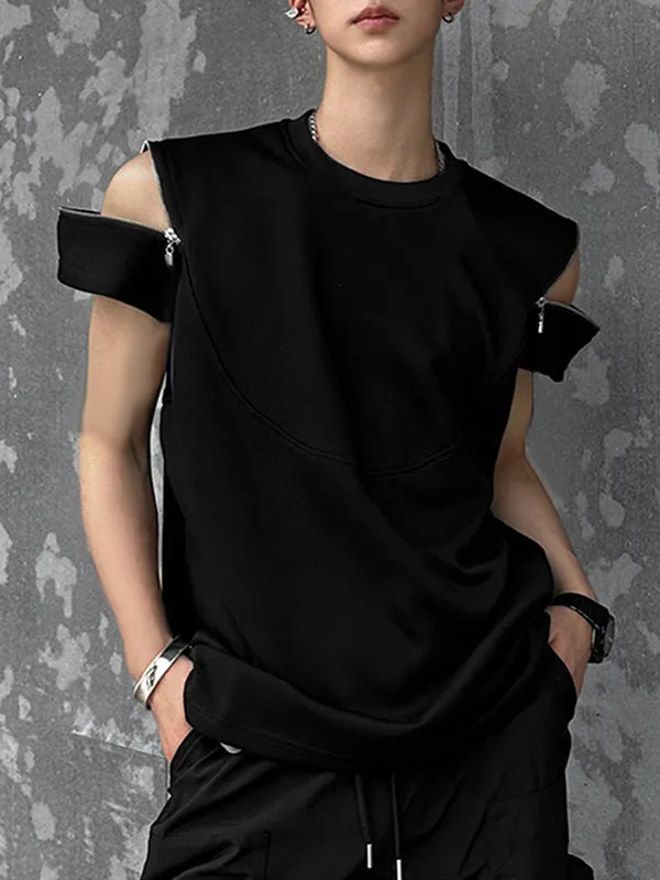 Mens Solid Zip Design Crew Neck T-Shirt SKUK47531 sold by Incerunmen