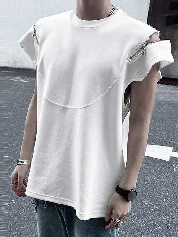 Mens Solid Zip Design Crew Neck T-Shirt SKUK47531 sold by Incerunmen product image thumbnail 3