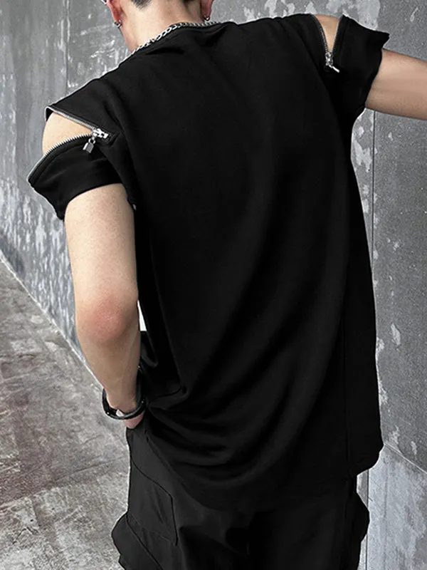 Mens Solid Zip Design Crew Neck T-Shirt SKUK47531 sold by Incerunmen product image thumbnail 2