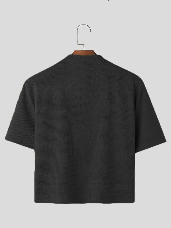 Mens Solid Texture Zip Front Short Sleeve Jacket SKUK47082 sold by Incerunmen product image thumbnail 5