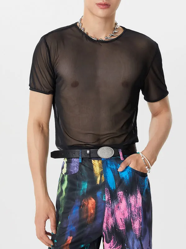 Mens Mesh See Through Short Sleeve T-Shirt SKUK35602 sold by Incerunmen