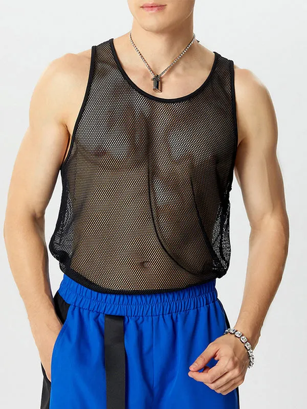 Mens Mesh See Through Solid Sleeveless Vest SKUK36522 sold by Incerunmen